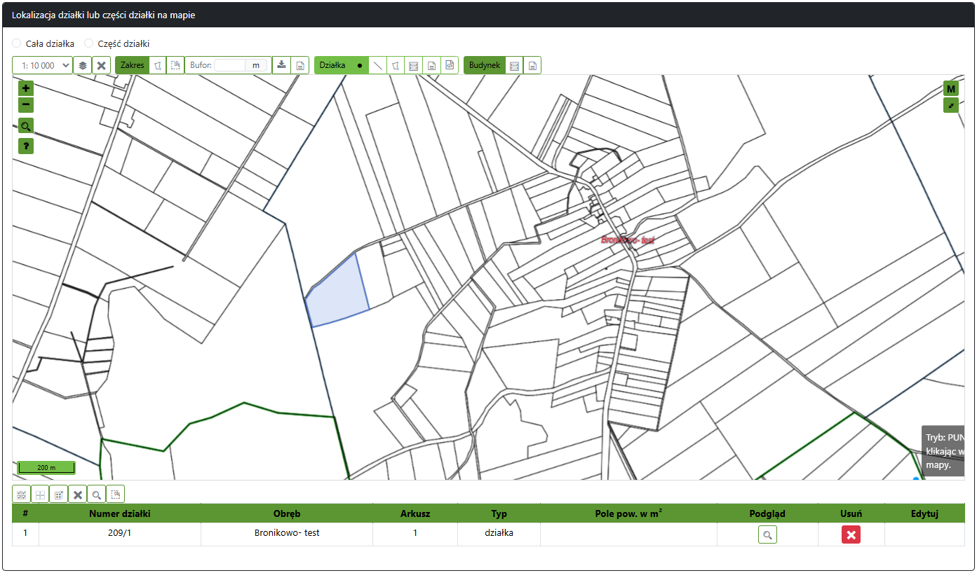 Widok części wniosku o zakup działki Widok części wniosku o zakup działki