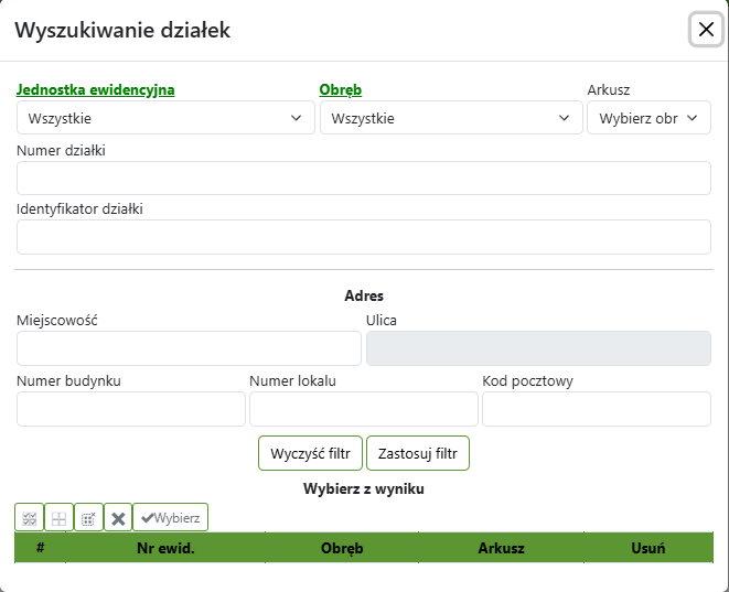 Widok okna wyszukiwania przez atrybuty Widok okna wyszukiwania przez atrybuty