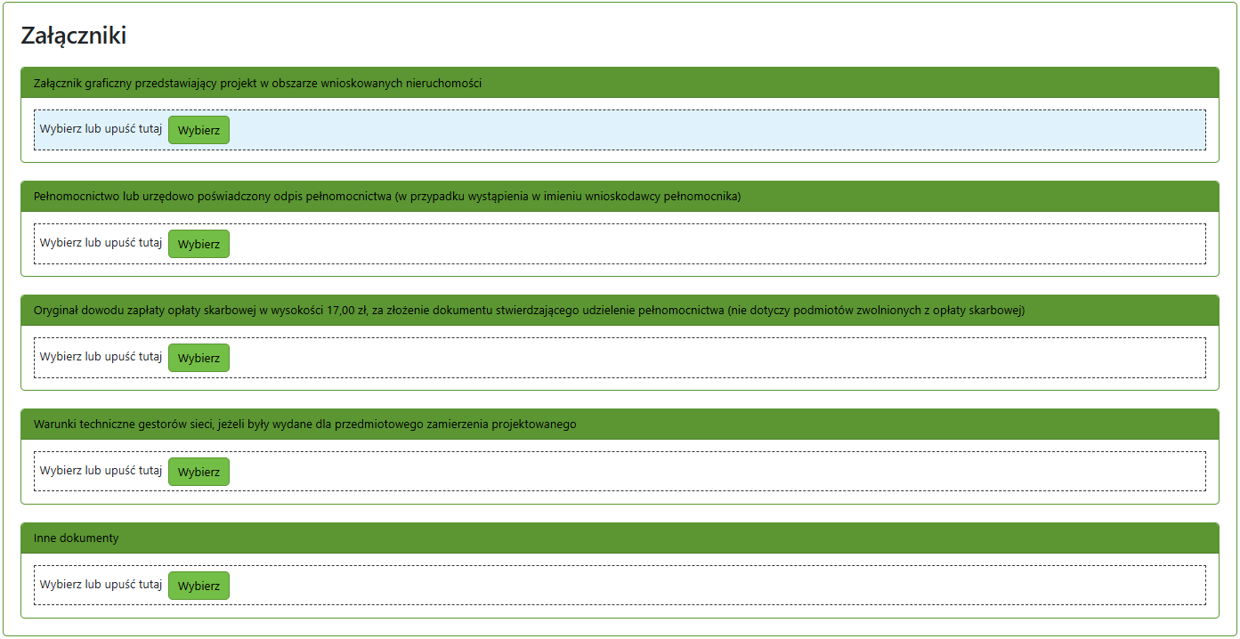 Widok okna do wprowadzania załączników do wniosku Widok okna do wprowadzania załączników do wniosku