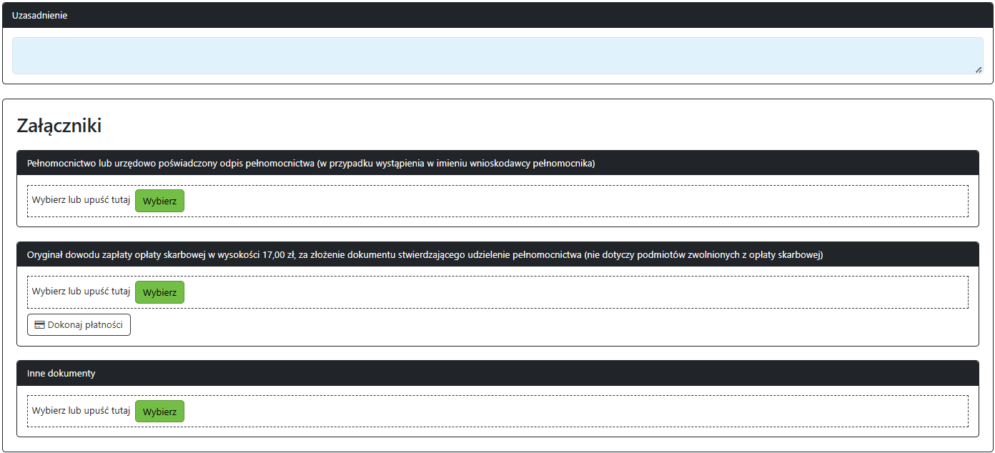 Widok części wniosku o zakup działki Widok części wniosku o zakup działki