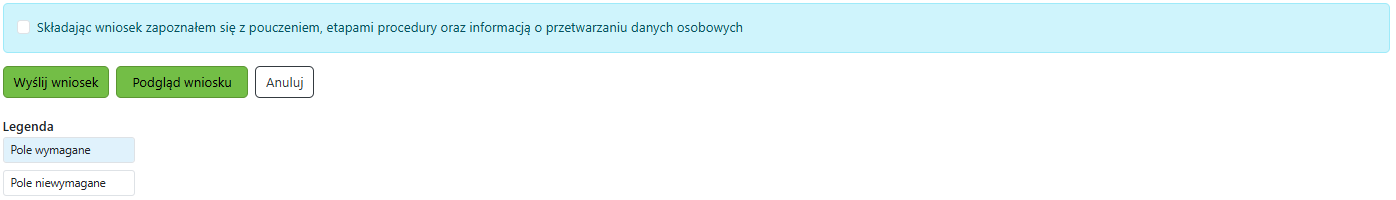 Widok deklaracji i opcji wysłania i podglądu wniosku Widok deklaracji i opcji wysłania i podglądu wniosku
