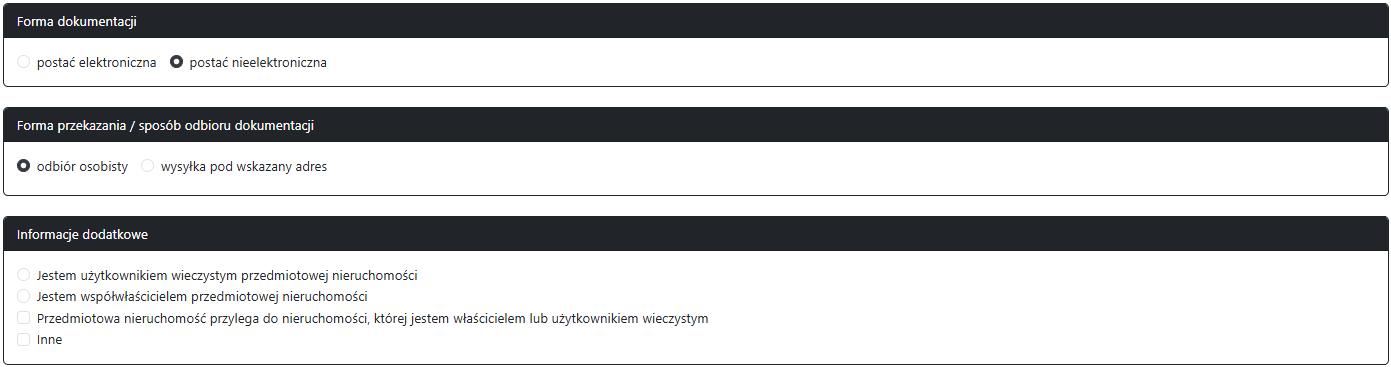 Widok części wniosku o zakup działki Widok części wniosku o zakup działki