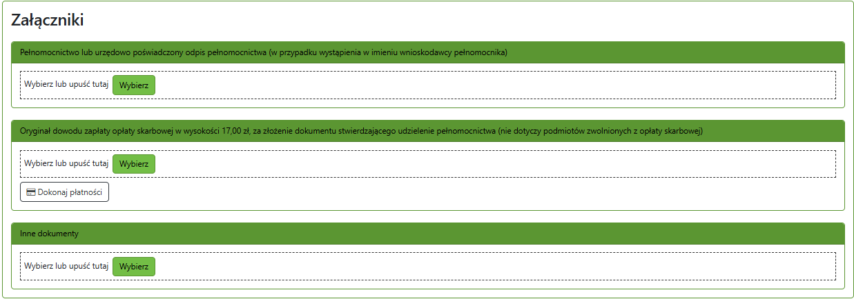 Widok części wniosku o naliczenie opłaty Widok części wniosku o naliczenie opłaty