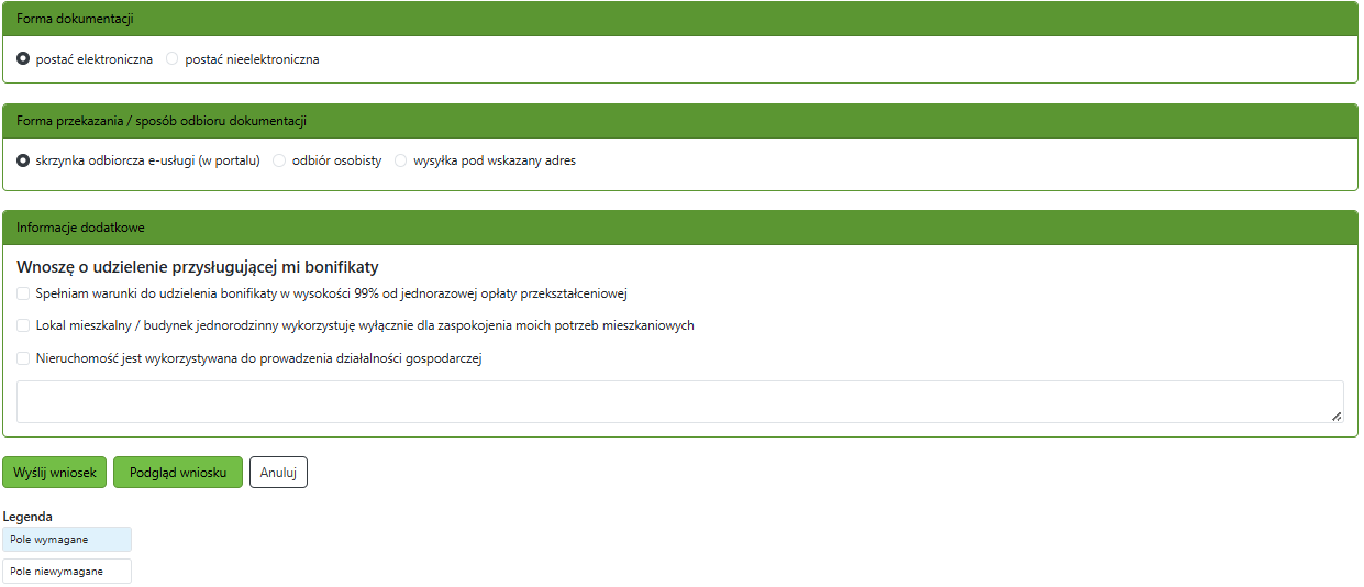 Widok części wniosku o naliczenie opłaty Widok części wniosku o naliczenie opłaty