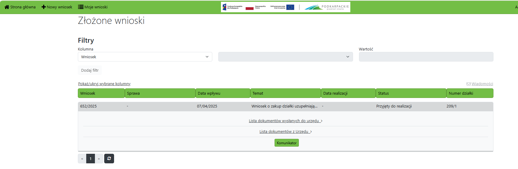 Widok listy z moimi wnioskami Widok listy z moimi wnioskami