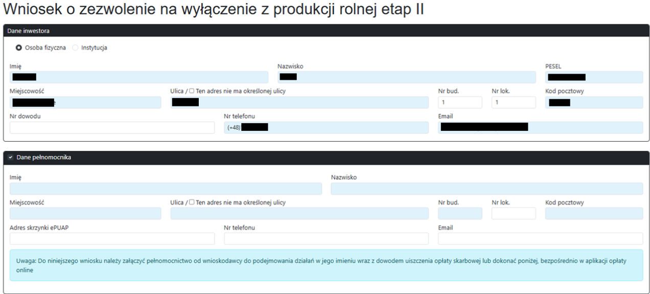 Widok części wniosku Widok części wniosku