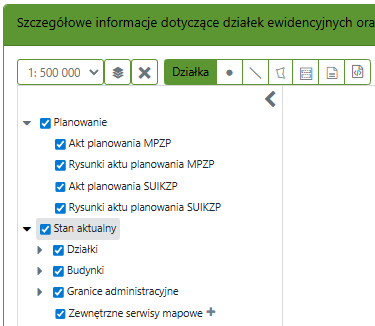 Widok opcji prezentacji treści planów na mapie Widok opcji prezentacji treści planów na mapie