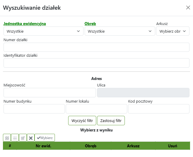 Widok okna do wyszukiwania po atrybutach Widok okna do wyszukiwania po atrybutach