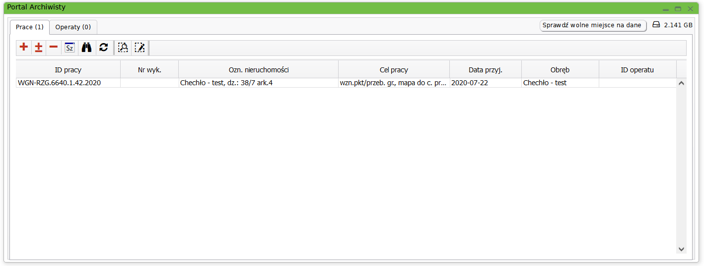 Widok okna prac geodezyjnych Widok okna prac geodezyjnych
