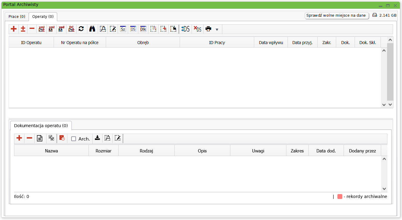 Widok okna operatów Widok okna operatów