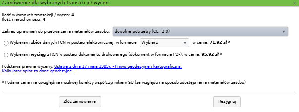 Widok okna zamówienia dla wybranych transakcji i wycen Widok okna zamówienia dla wybranych transakcji i wycen