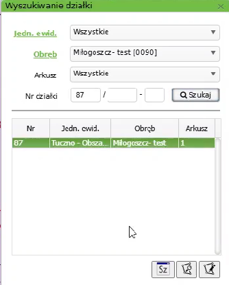 Widok okna wyszukiwania działek Widok okna wyszukiwania działek