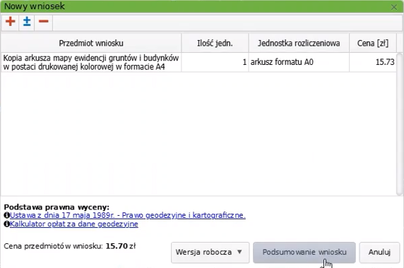 Widok okna nowego wniosku Widok okna nowego wniosku
