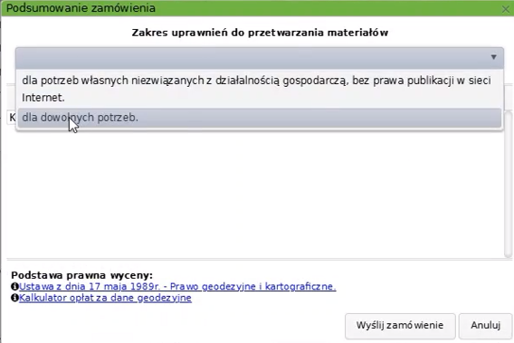 Widok okna podsumowania zamówienia Widok okna podsumowania zamówienia
