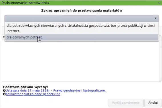 Widok okna podsumowania zamówienia Widok okna podsumowania zamówienia
