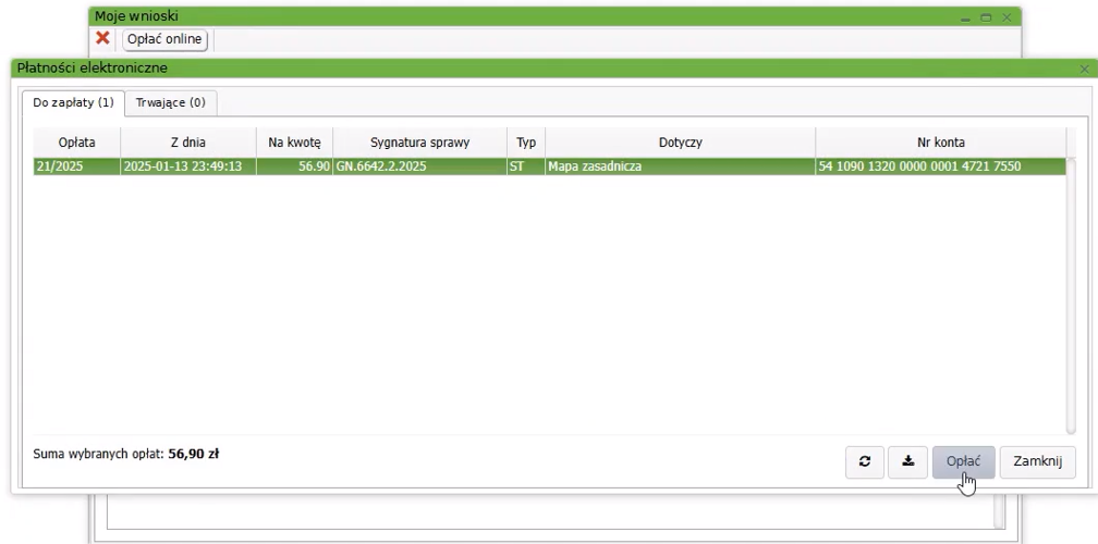 Widok okna płatności elektronicznych Widok okna płatności elektronicznych
