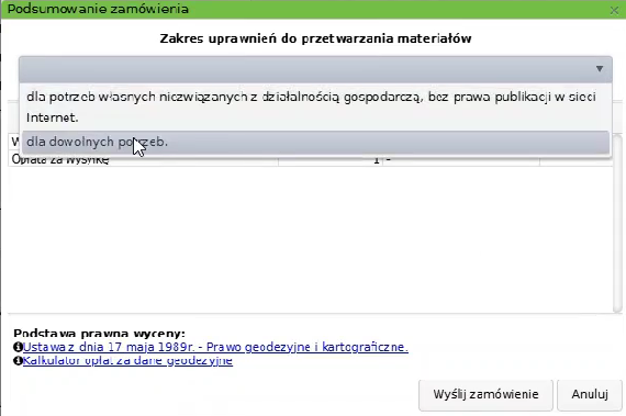 Widok okna podsumowania zamówienia Widok okna podsumowania zamówienia