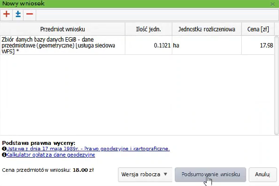 Widok okna nowego wniosku Widok okna nowego wniosku