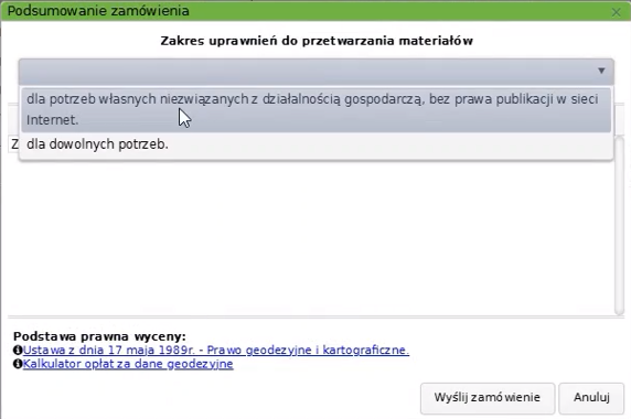 Widok okna podsumowania zamówienia Widok okna podsumowania zamówienia