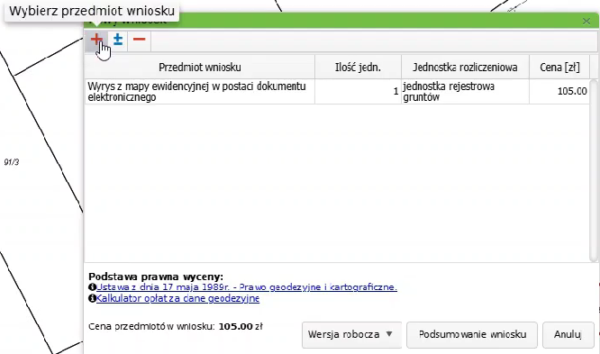 Widok okna nowego wniosku Widok okna nowego wniosku