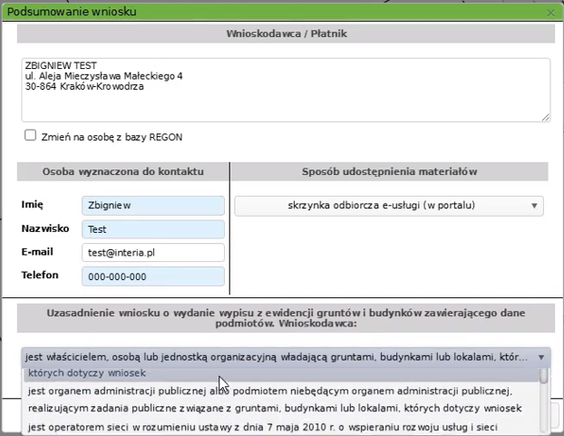 Widok okna podsumowania wniosku Widok okna podsumowania wniosku