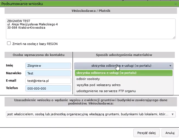 Widok okna podsumowania wniosku Widok okna podsumowania wniosku
