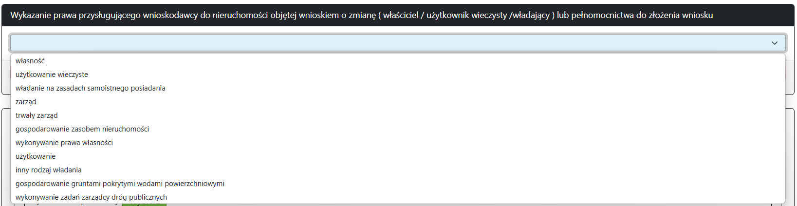 Widok części wniosku zgłoszenia zmiany danych Widok części wniosku zgłoszenia zmiany danych