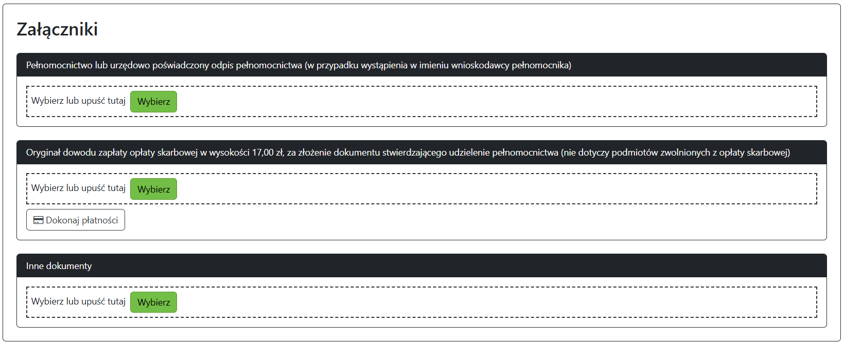 Widok okna do wprowadzania załączników Widok okna do wprowadzania załączników