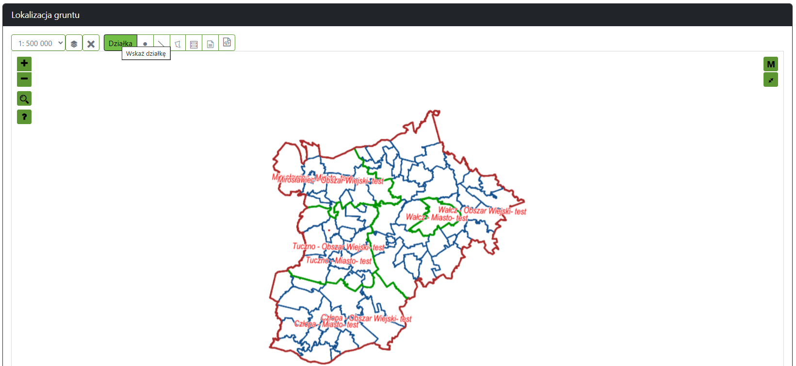 Widok okna z lokalizacją gruntu Widok okna z lokalizacją gruntu