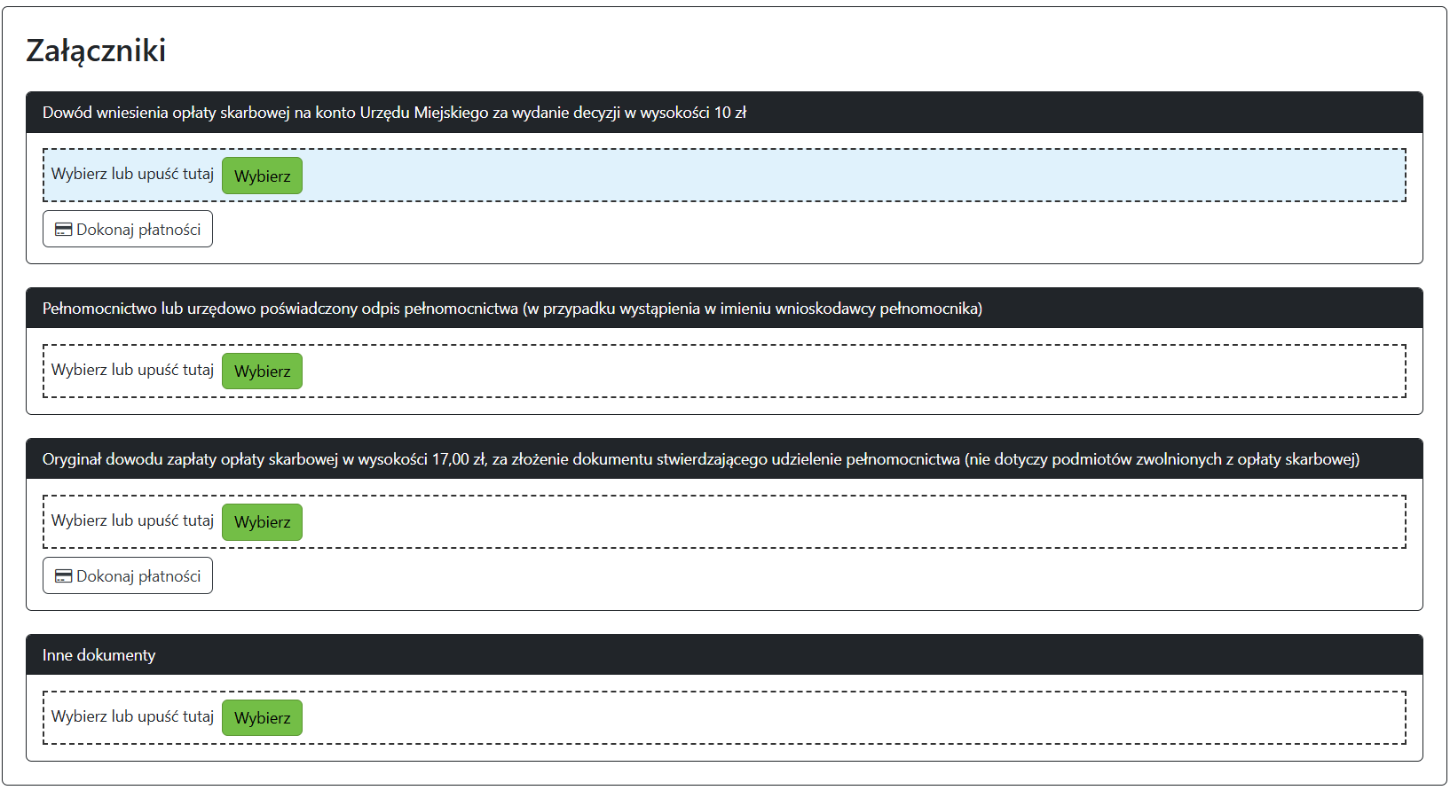 Widok pola do wprowadzania załączników Widok pola do wprowadzania załączników
