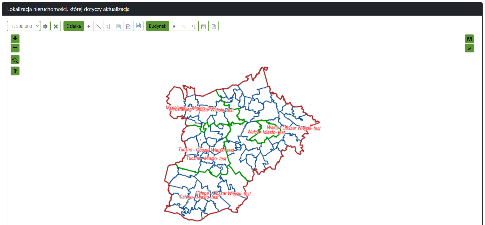 Widok pola lokalizacji nieruchomości, której dotyczy aktualizacja Widok pola lokalizacji nieruchomości, której dotyczy aktualizacja