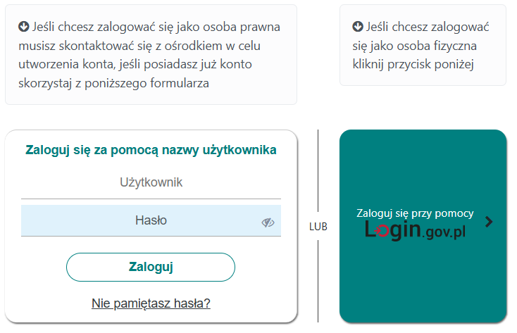 Widok okna logowania Widok okna logowania