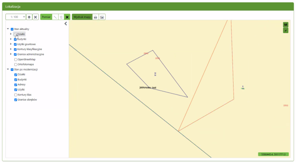 Widok okna z wygenerowanym fragmentem mapy Widok okna z wygenerowanym fragmentem mapy