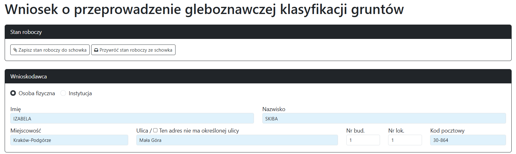Widok części wniosku o przeprowadzenie gleboznawczej klasyfikacji gruntów Widok części wniosku o przeprowadzenie gleboznawczej klasyfikacji gruntów