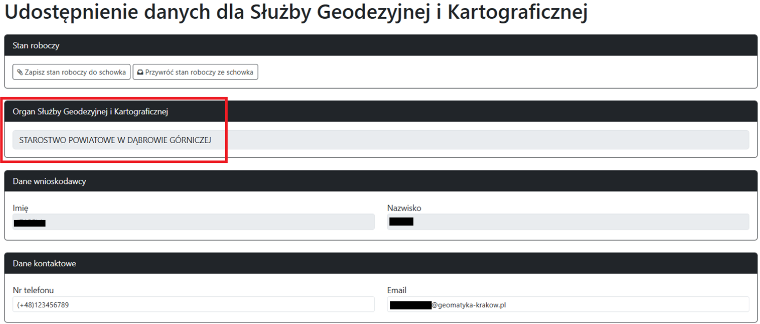Widok części wniosku z danymi Wnioskodawcy Widok części wniosku z danymi Wnioskodawcy
