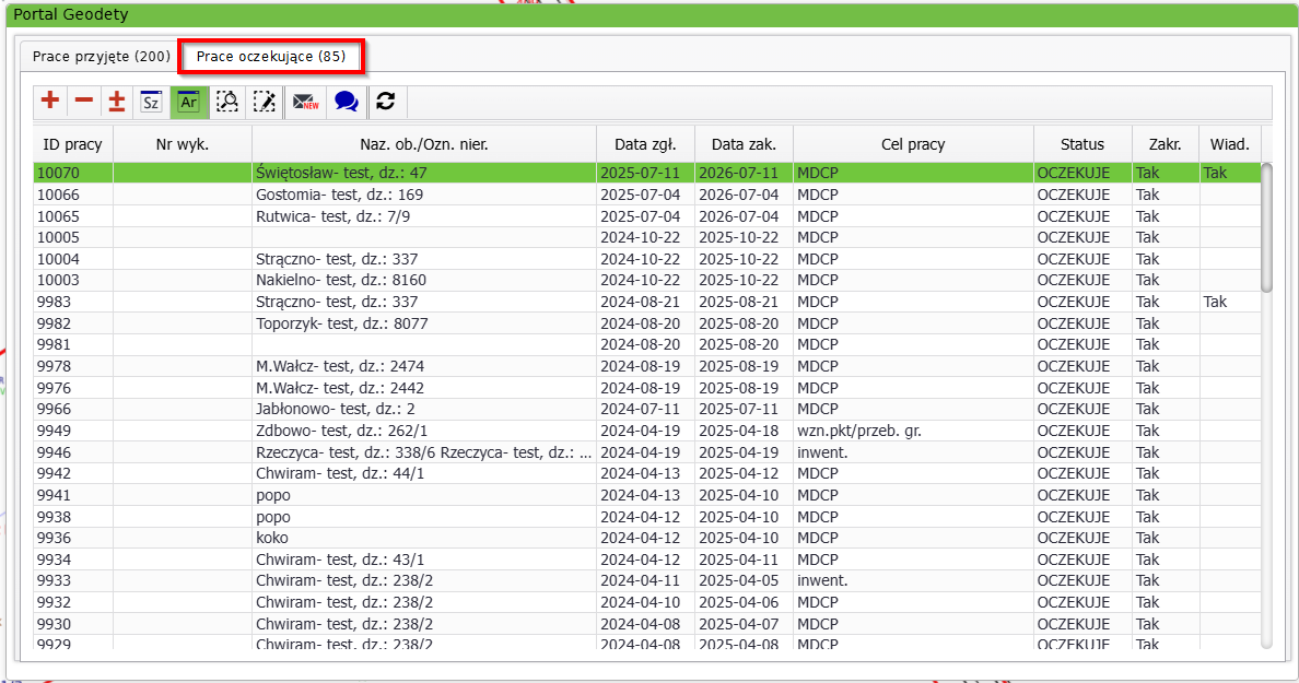 Widok okna portalu geodety Widok okna portalu geodety
