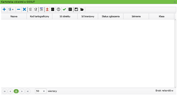 Widok okna kartoteki obiektów GESUT Widok okna kartoteki obiektów GESUT