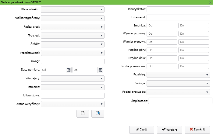 Widok okna selekcji obiektów GESUT Widok okna selekcji obiektów GESUT
