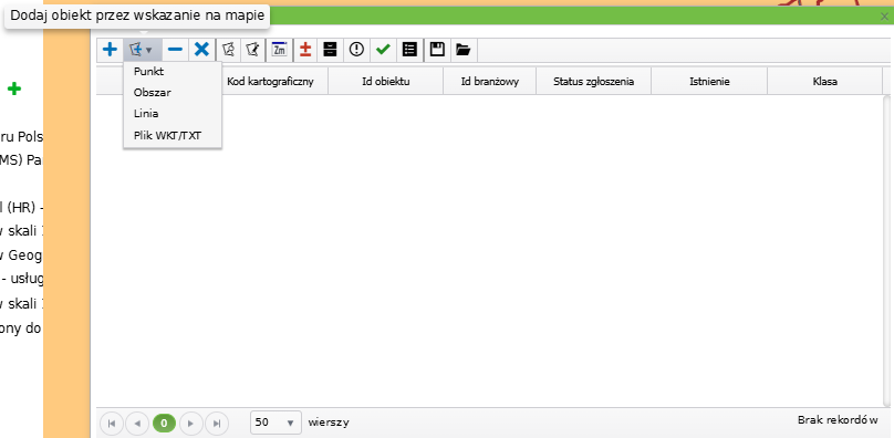 Widok okna kartoteki obiektów GESUT Widok okna kartoteki obiektów GESUT