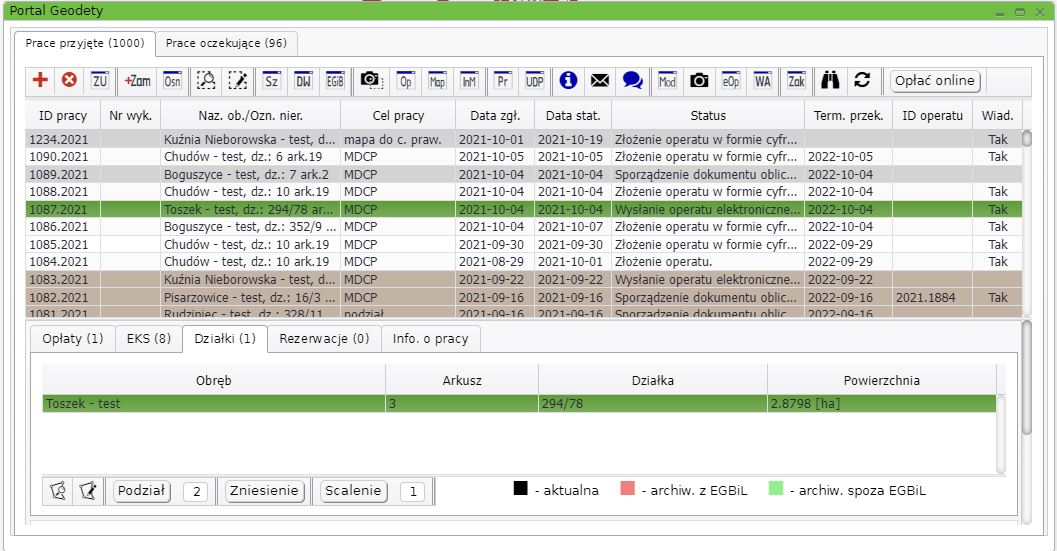 Widok okna portalu geodety Widok okna portalu geodety