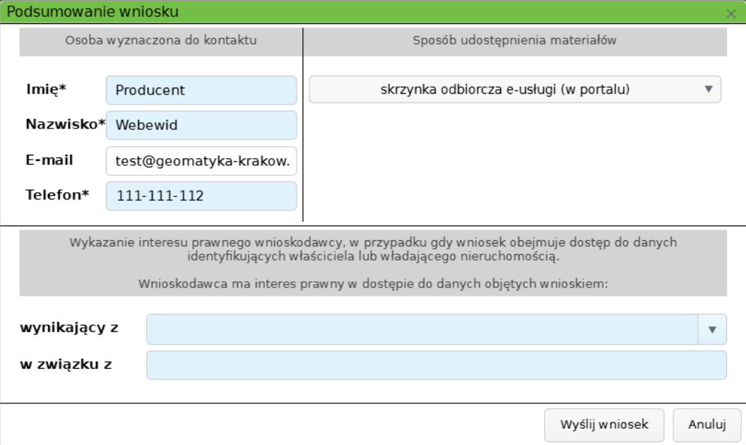 Widok okna z informacjami osoby zamawiającej Widok okna z informacjami osoby zamawiającej