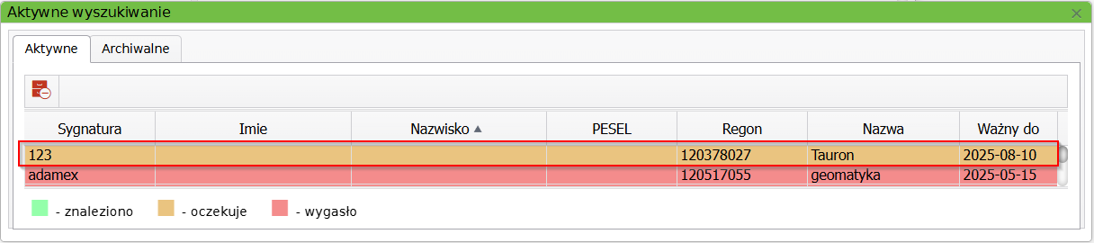Widok okna aktywnego wyszukiwania Widok okna aktywnego wyszukiwania