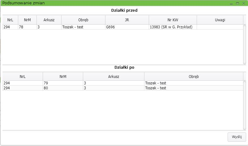 Widok okna podsumowania zmian Widok okna podsumowania zmian