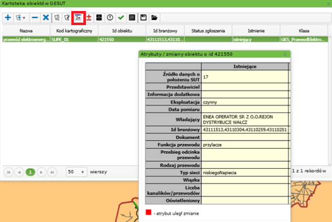 Widok okna kartoteki obiektów GESUT oraz okna atrybutów Widok okna kartoteki obiektów GESUT oraz okna atrybutów
