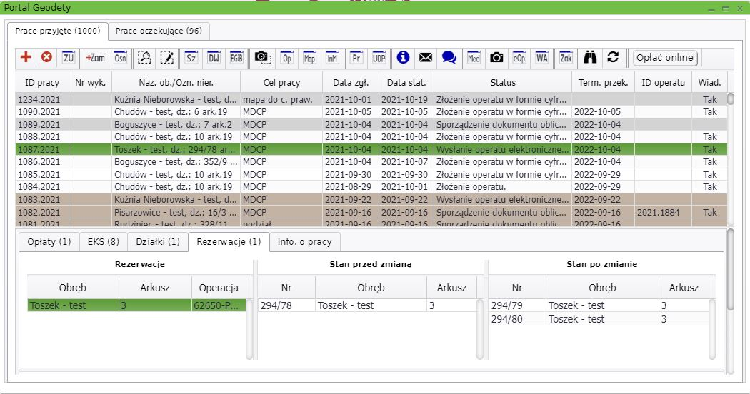 Widok okna portalu geodety Widok okna portalu geodety