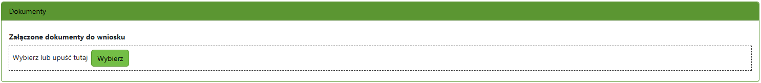 Widok fragmentu okna z sekcją wyboru załączników Widok fragmentu okna z sekcją wyboru załączników