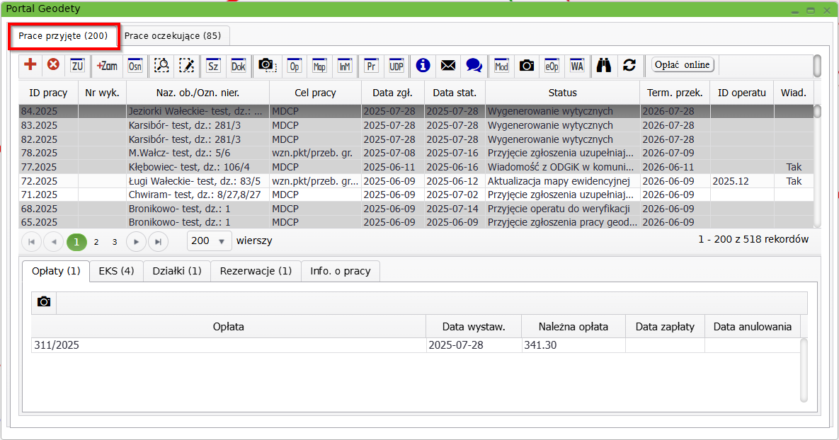 Widok okna portalu geodety Widok okna portalu geodety