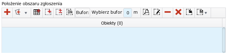 Widok okna w którym definiuje się położenie obszaru zgłoszenia Widok okna w którym definiuje się położenie obszaru zgłoszenia