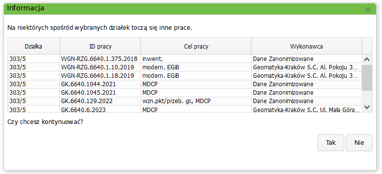 Widok okna z wylistowanymi innymi pracami trwającymi w zakresie pracy Widok okna z wylistowanymi innymi pracami trwającymi w zakresie pracy