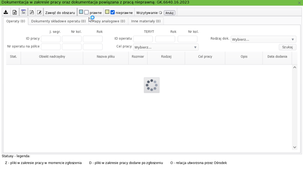 Widok okna dokumentacji w zakresie pracy oraz dokumentacji powiązanej z pracą nieprawną Widok okna dokumentacji w zakresie pracy oraz dokumentacji powiązanej z pracą nieprawną